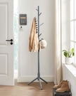 Coat Rack – Solid Wood – Black – Free Standing with 8 Hooks