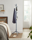 Coat Rack – Solid Wood – Black – Free Standing with 8 Hooks
