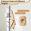 Solid Wood Coat Rack – Solid Wood – White – Tree-Shaped Design with 8 Hooks and 3 Height Options