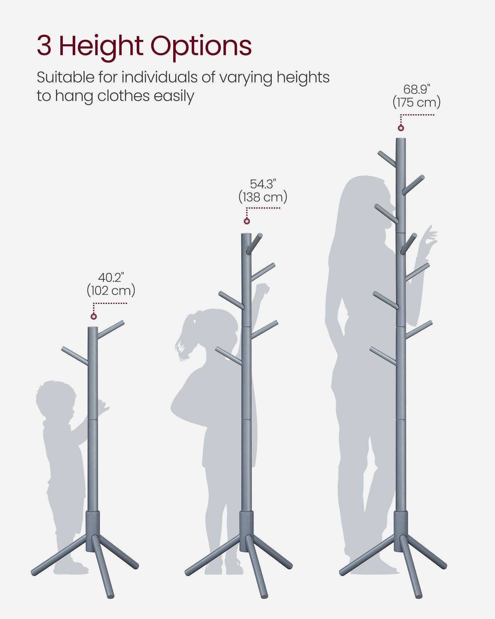 Coat Rack – Solid Wood – Black – Free Standing with 8 Hooks