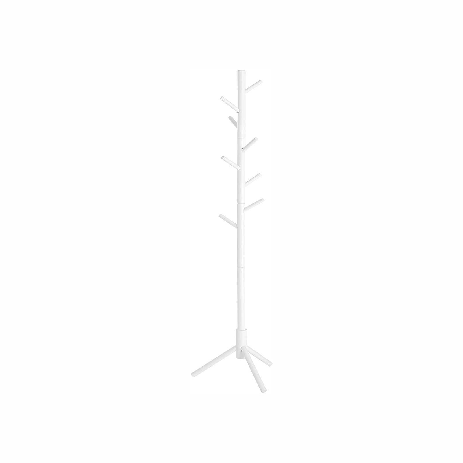 Coat Rack – Solid Wood – White – Freestanding with 8 Hooks for Entryway and Hallway