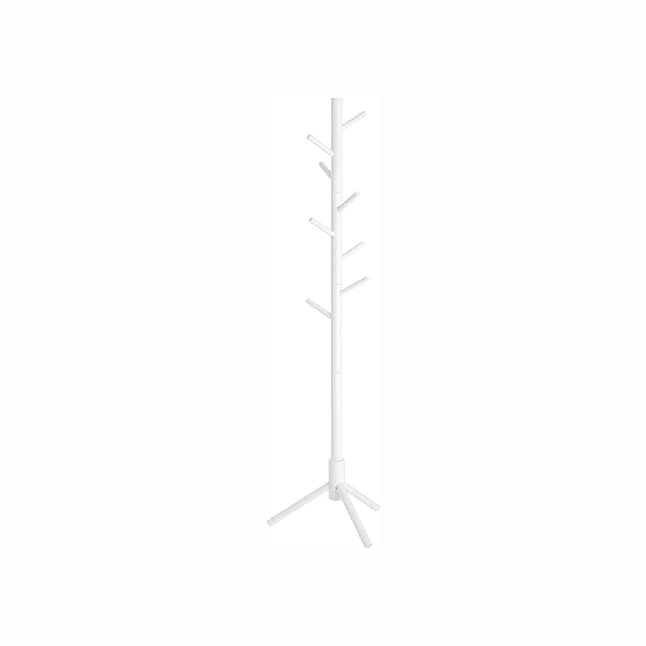 Coat Rack – Solid Wood – White – Freestanding with 8 Hooks for Entryway and Hallway