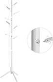 Coat Rack – Solid Wood – White – Freestanding with 8 Hooks for Entryway and Hallway