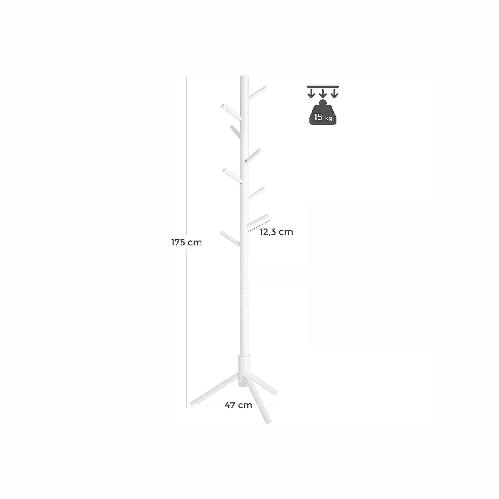Coat Rack – Solid Wood – White – Freestanding with 8 Hooks for Entryway and Hallway