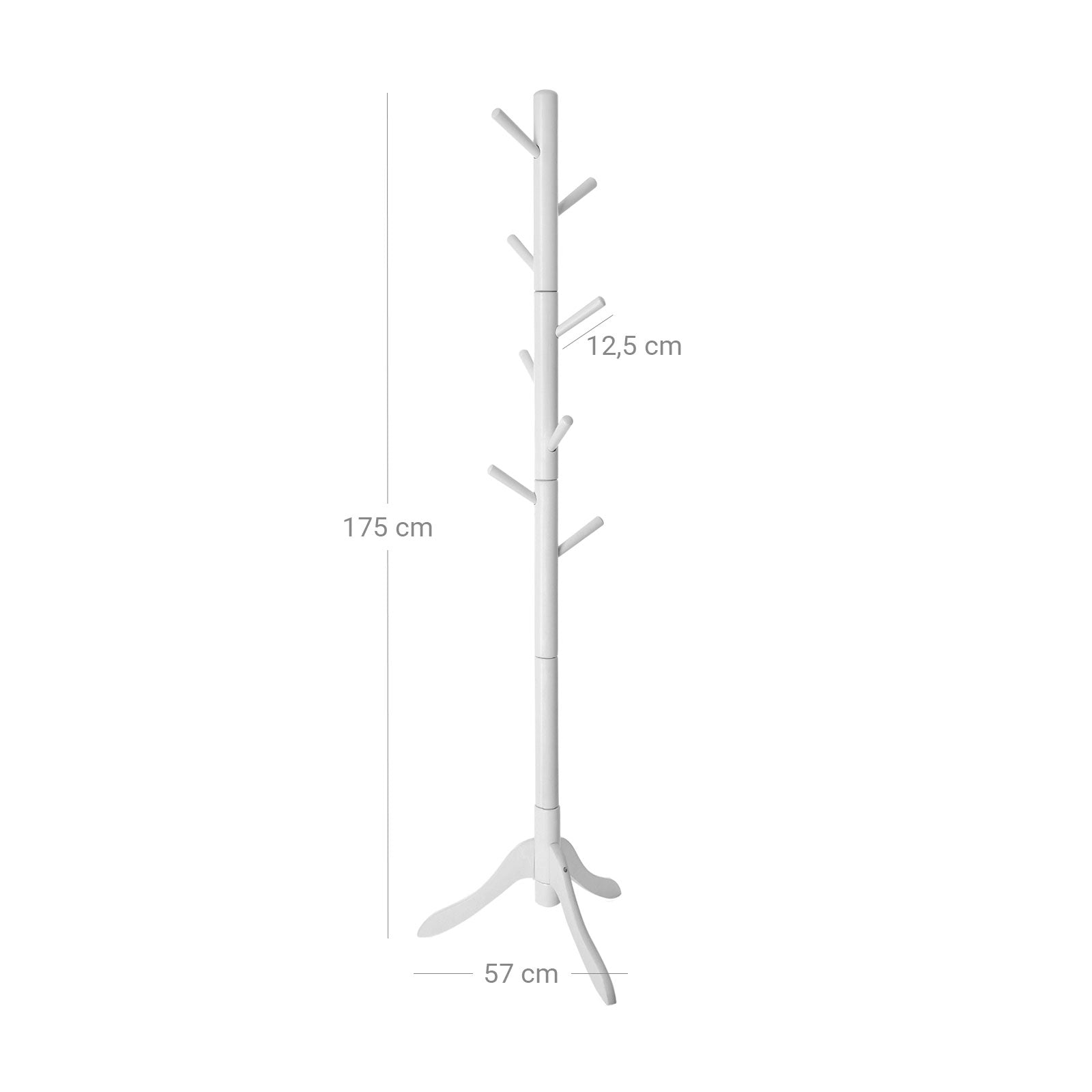 Freestanding Coat Stand – Solid Rubberwood – White – 8 Hooks for Coats, Hats, Bags, and Purses