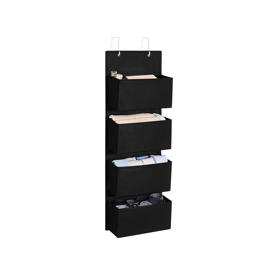 Over-the-Door Organizer – Fabric – Black – 4 Pocket Space-Saving Storage Solution