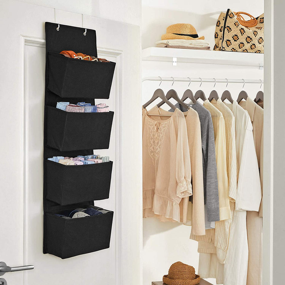 Over-the-Door Organizer – Fabric – Black – 4 Pocket Space-Saving Storage Solution