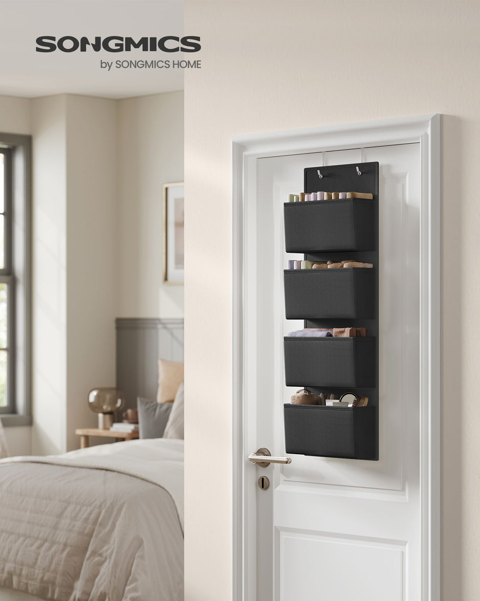 Set of 2 Over-Door Storage Organisers – Fabric – Ink Black – 4 Pocket Design