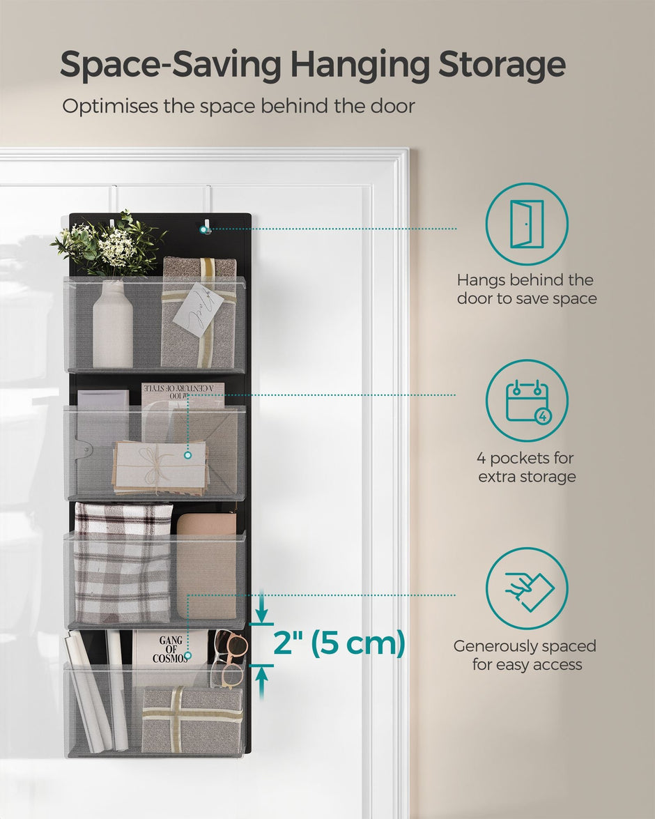 Set of 2 Over-Door Storage Organisers – Fabric – Ink Black – 4 Pocket Design