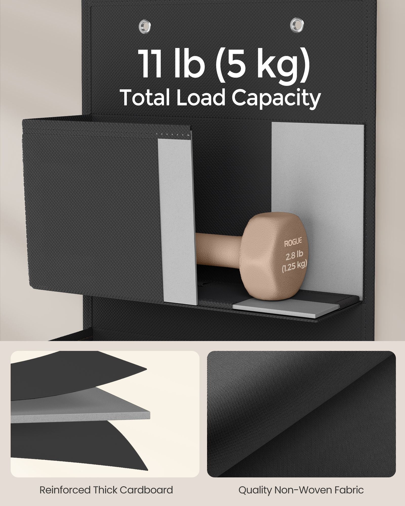 Set of 2 Over-Door Storage Organisers – Fabric – Ink Black – 4 Pocket Design