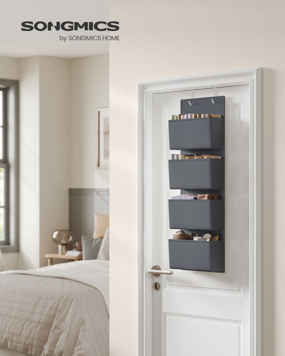 Over-Door Storage Organisers – Fabric – Slate Grey – Set of 2 with 4 Practical Pockets