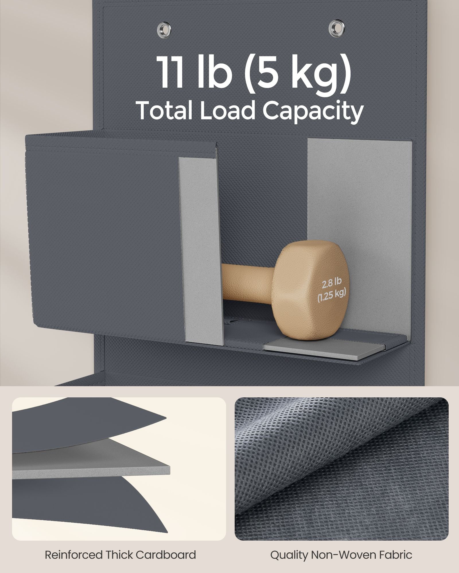 Over-Door Storage Organisers – Fabric – Slate Grey – Set of 2 with 4 Practical Pockets