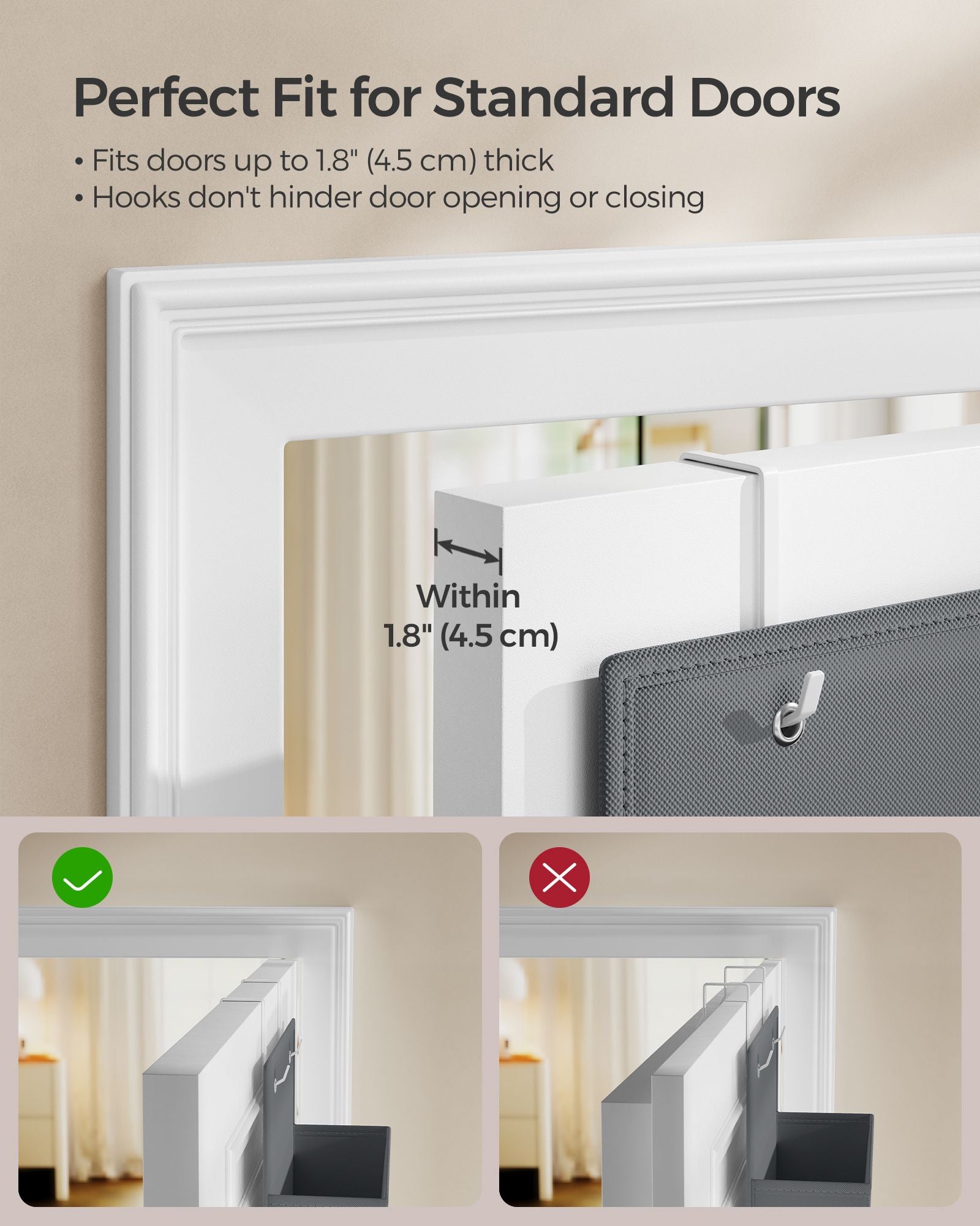 Over-Door Storage Organisers – Fabric – Slate Grey – Set of 2 with 4 Practical Pockets