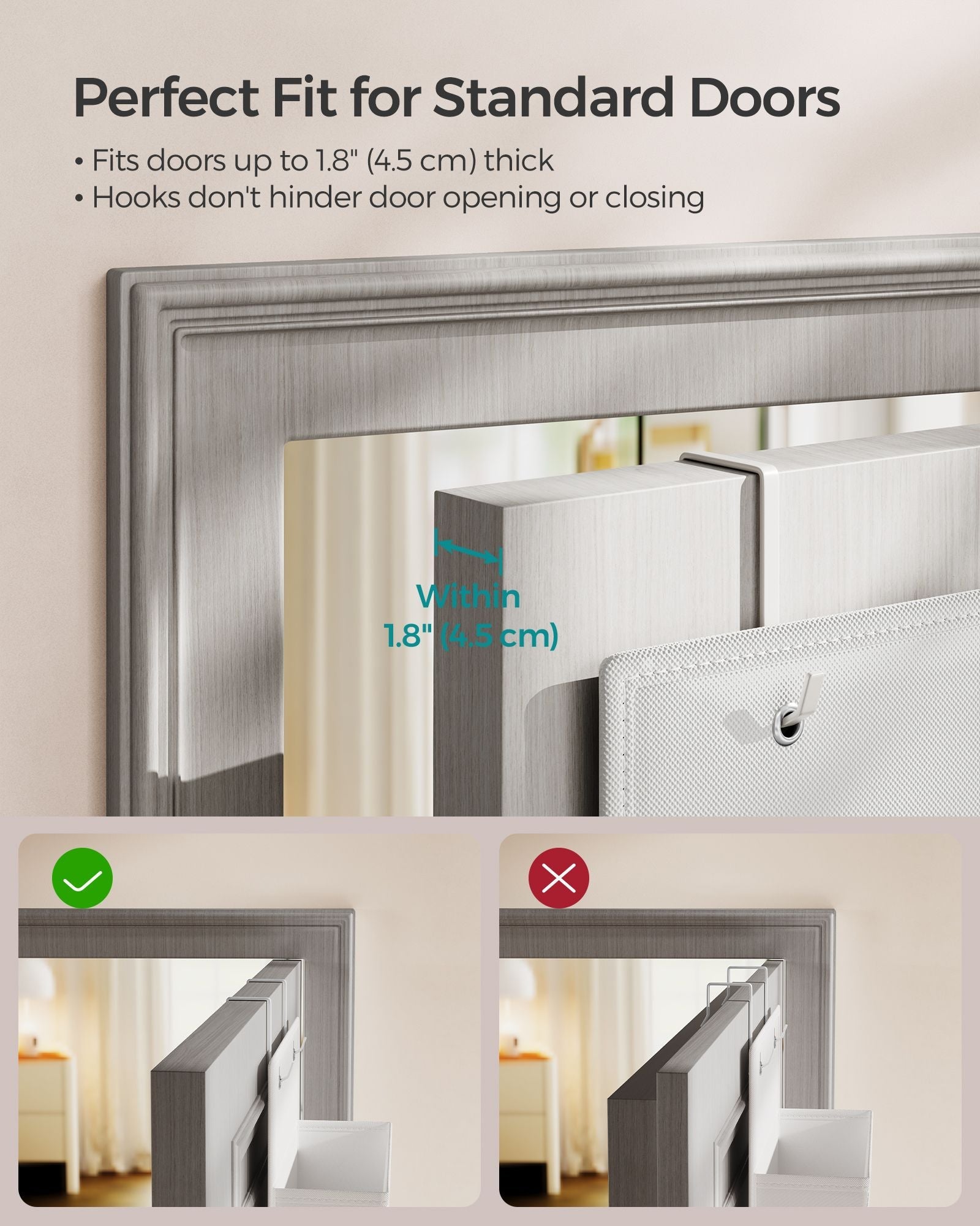 Over-Door Storage Organiser – Fabric – Cloud White – 4 Pockets