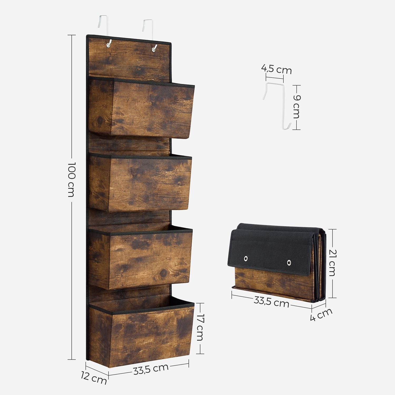 Over-Door Storage Organiser – Fabric – Black – 4 Pocket Design