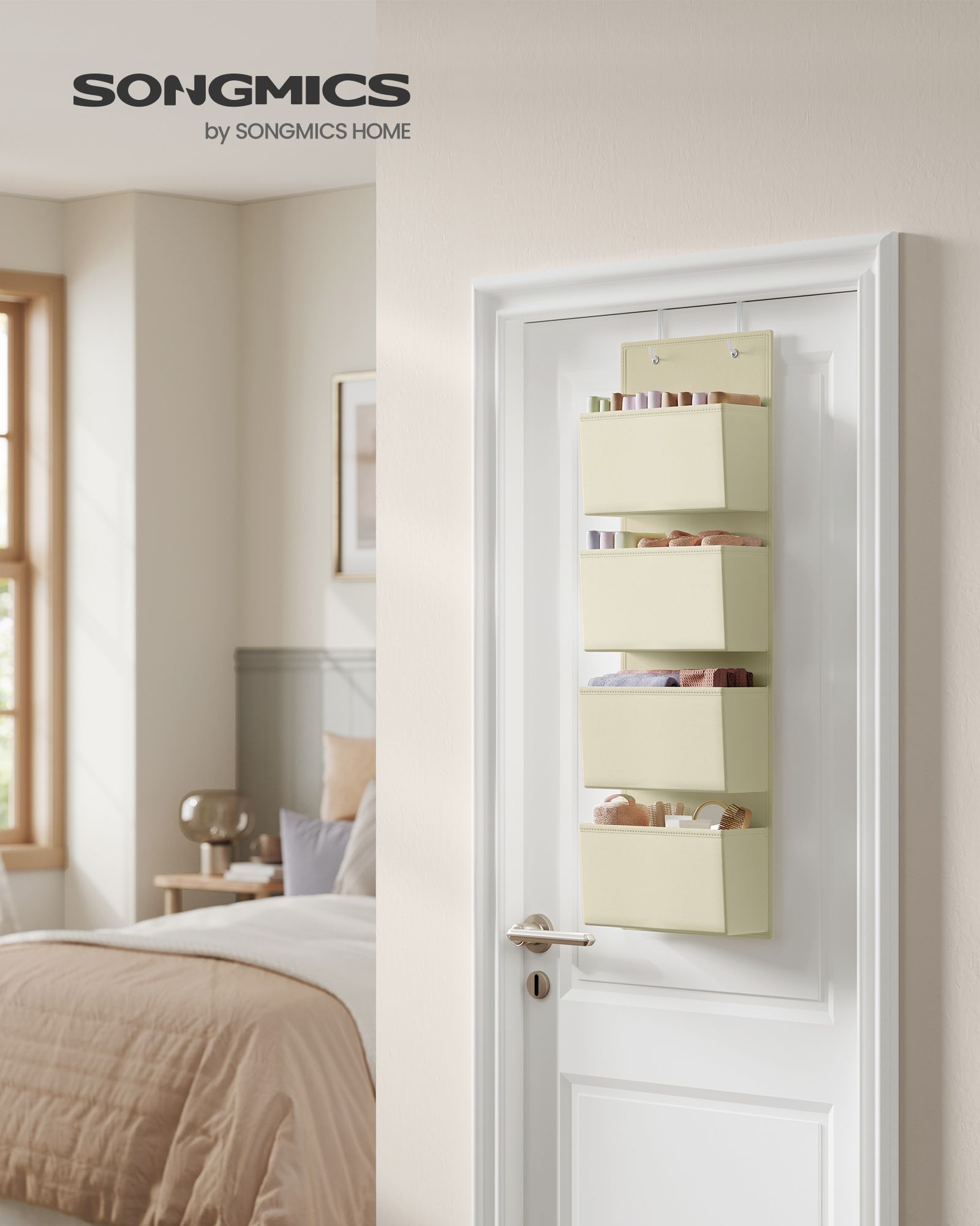 Over-Door Storage Organiser – Fabric – Sand Beige – 4 Pocket Design