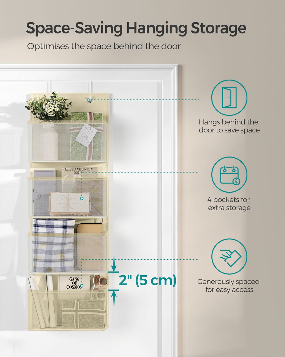 Over-Door Storage Organiser – Fabric – Sand Beige – 4 Pocket Design