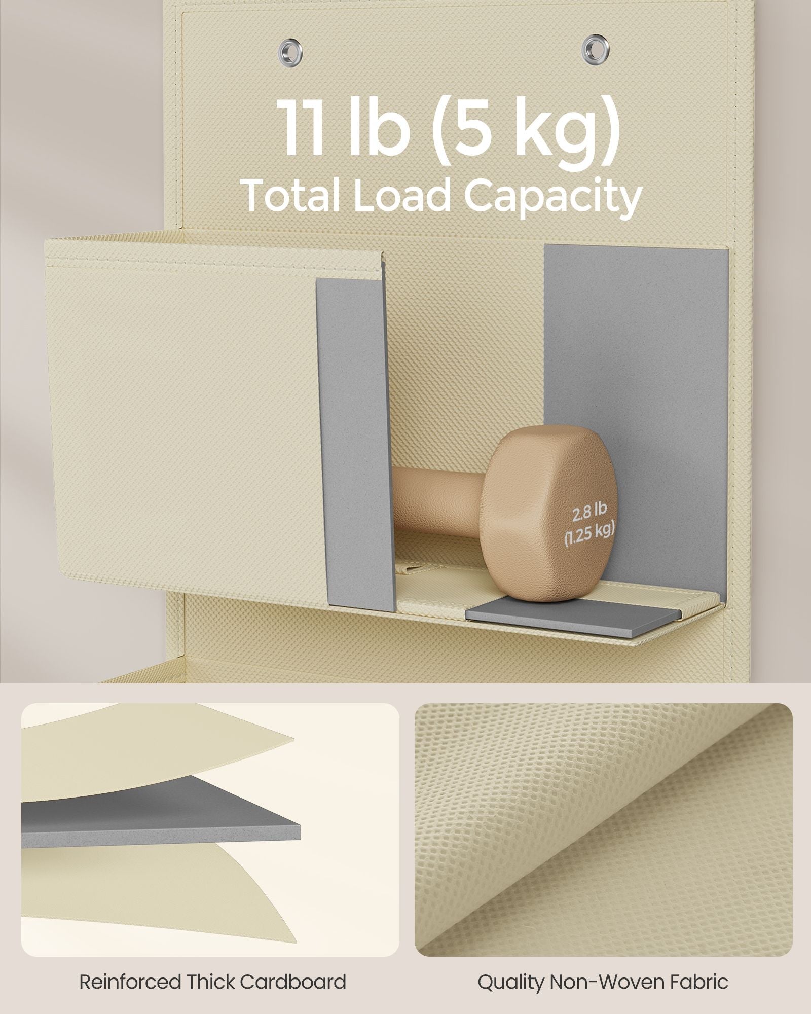 Over-Door Storage Organiser – Fabric – Sand Beige – 4 Pocket Design