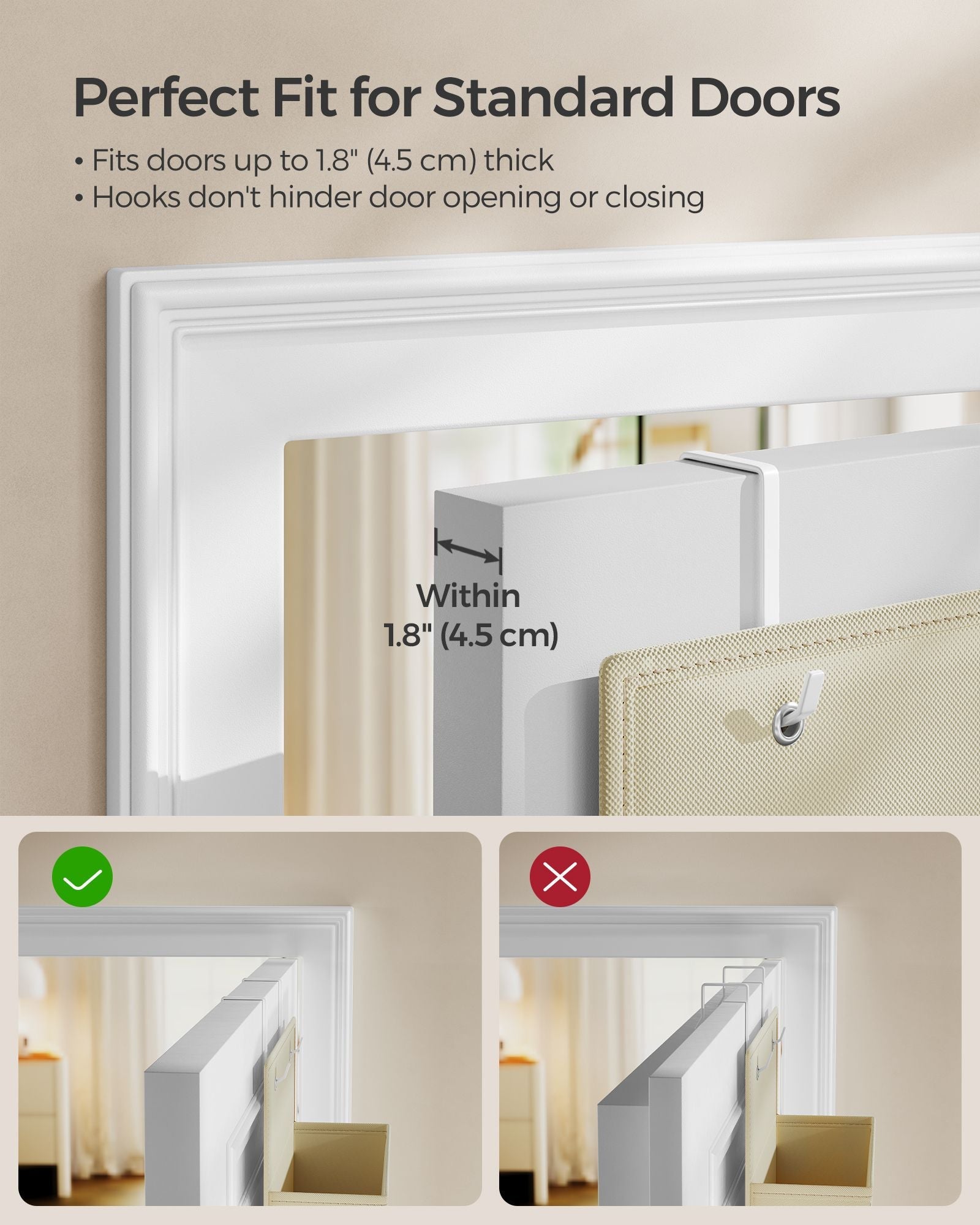 Over-Door Storage Organiser – Fabric – Sand Beige – 4 Pocket Design