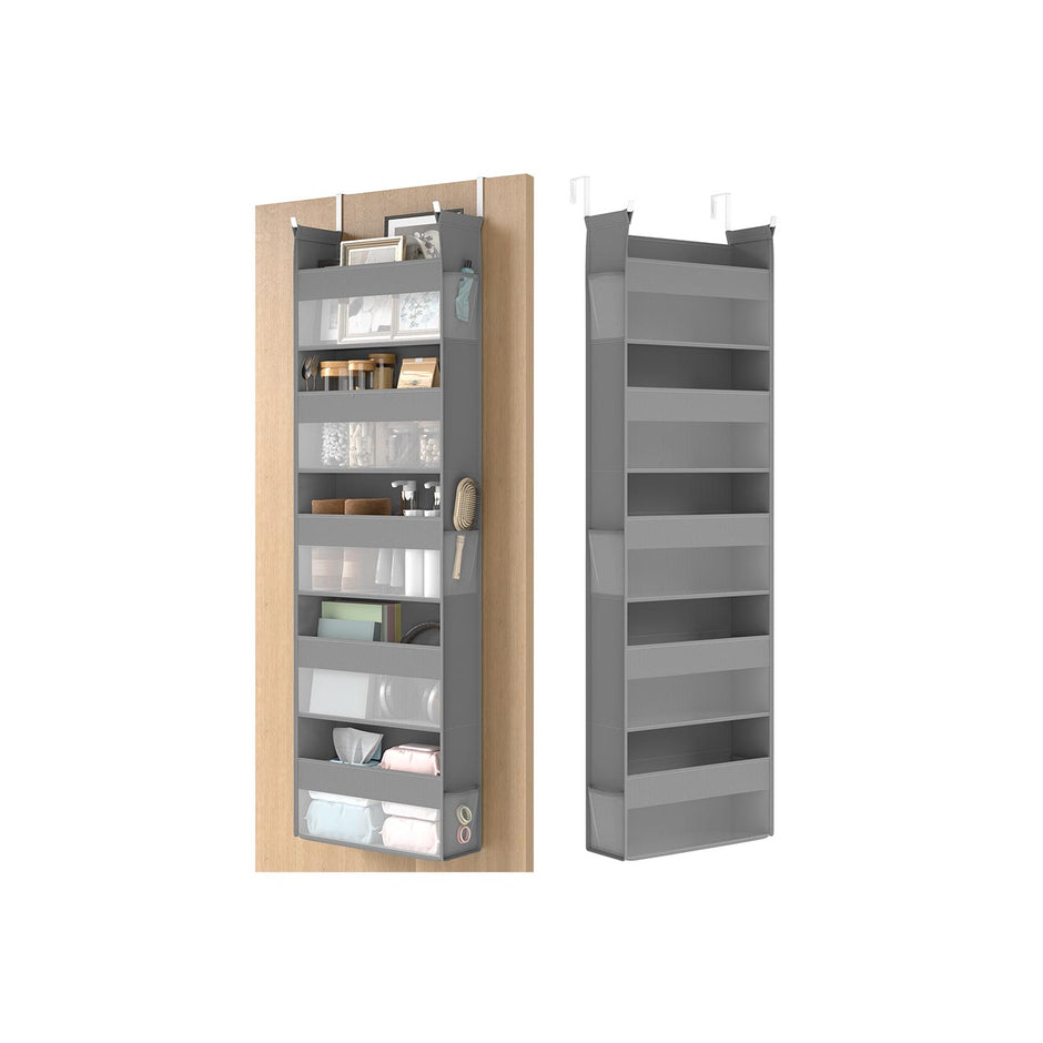 Hanging Door Organiser – Transparent Nylon Mesh – Dove Grey – 5 Large Pockets, Foldable