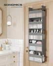 Hanging Door Organiser – Transparent Nylon Mesh – Dove Grey – 5 Large Pockets, Foldable