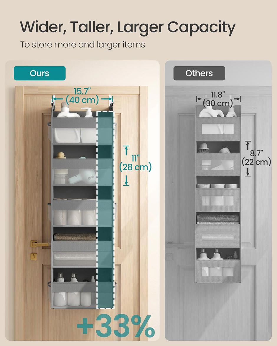 Hanging Door Organiser – Transparent Nylon Mesh – Dove Grey – 5 Large Pockets, Foldable
