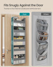Hanging Door Organiser – Transparent Nylon Mesh – Dove Grey – 5 Large Pockets, Foldable