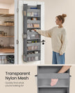 Hanging Door Organiser – Transparent Nylon Mesh – Dove Grey – 5 Large Pockets, Foldable
