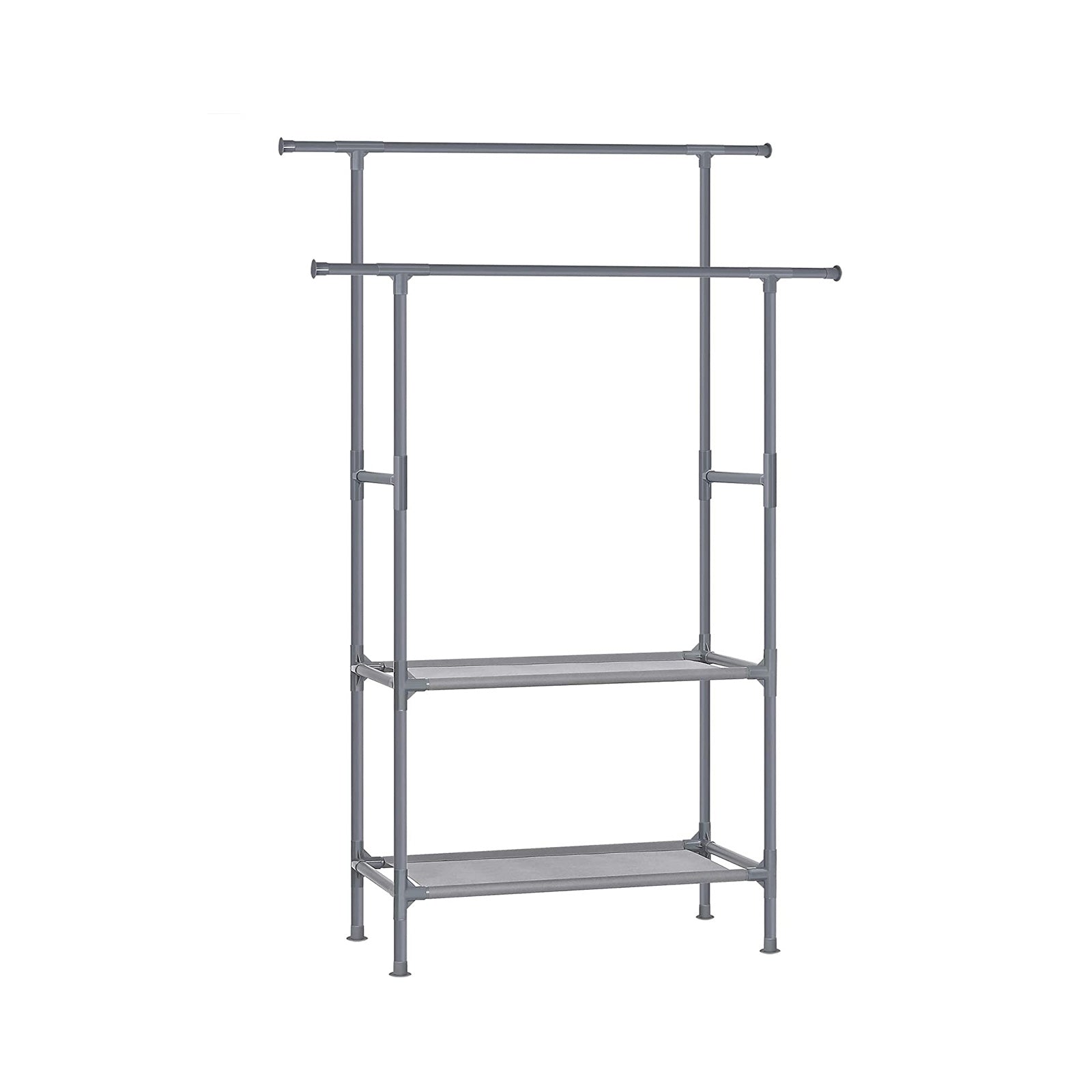 Clothes Rack – Metal – Grey – 2 Hanging Rails and 2 Storage Shelves