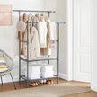 Clothes Rack – Metal – Grey – 2 Hanging Rails and 2 Storage Shelves