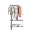 Clothes Rack – Metal – Grey – 2 Hanging Rails and 2 Storage Shelves