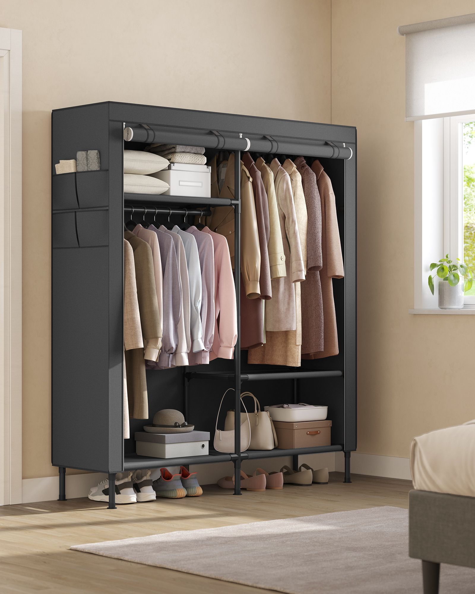 Portable Fabric Wardrobe – Steel Frame – Black – 110 kg Capacity, Easy Assembly