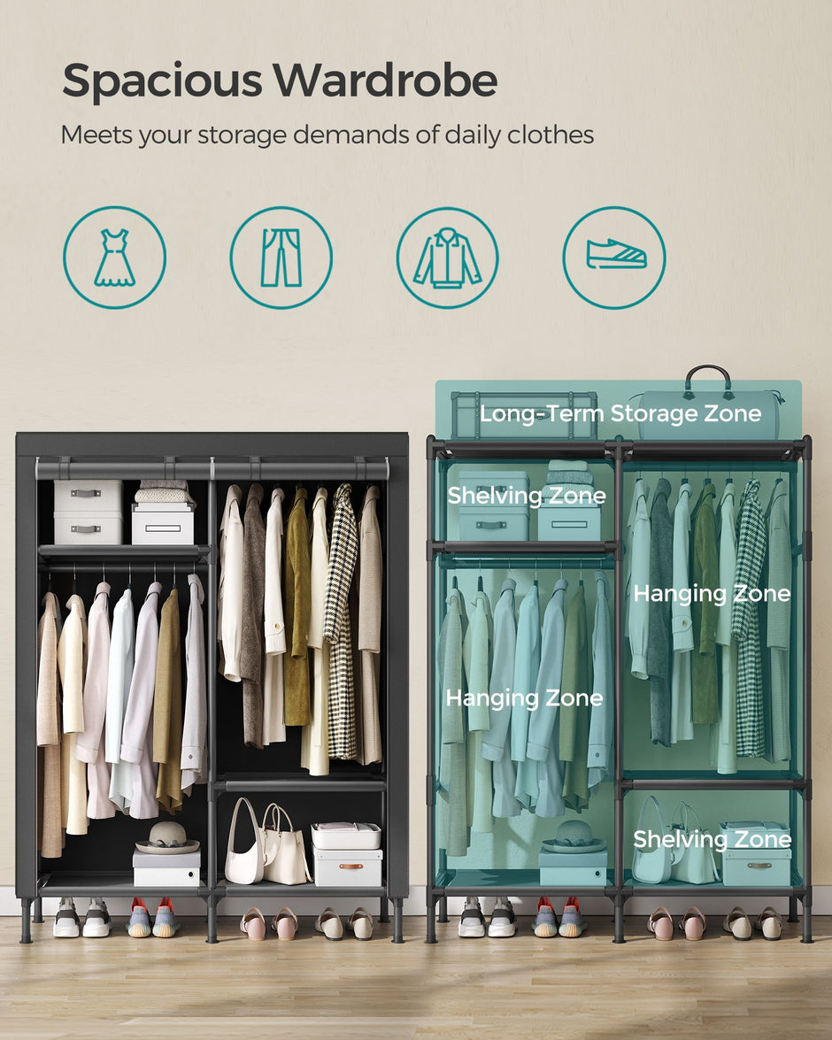 Portable Fabric Wardrobe – Steel Frame – Black – 110 kg Capacity, Easy Assembly