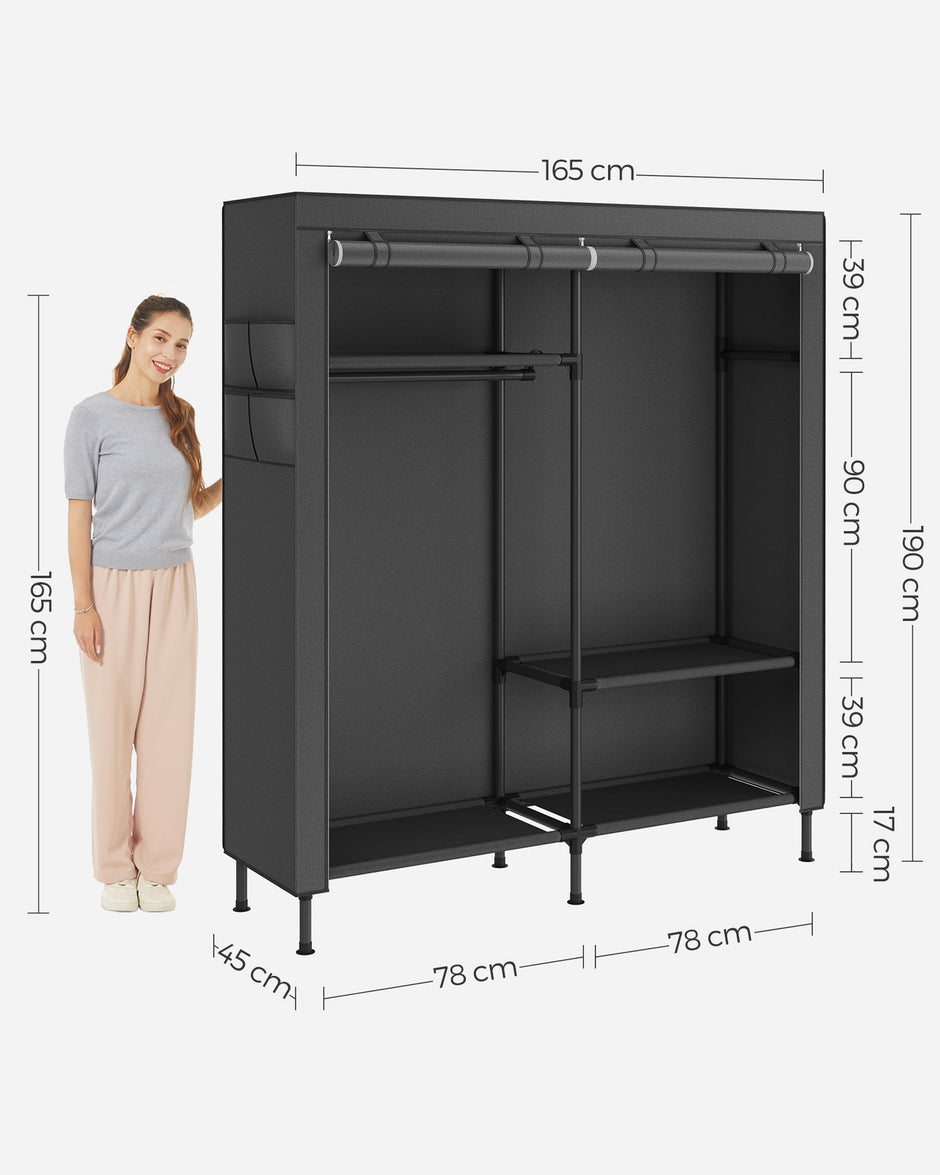 Portable Fabric Wardrobe – Steel Frame – Black – 110 kg Capacity, Easy Assembly