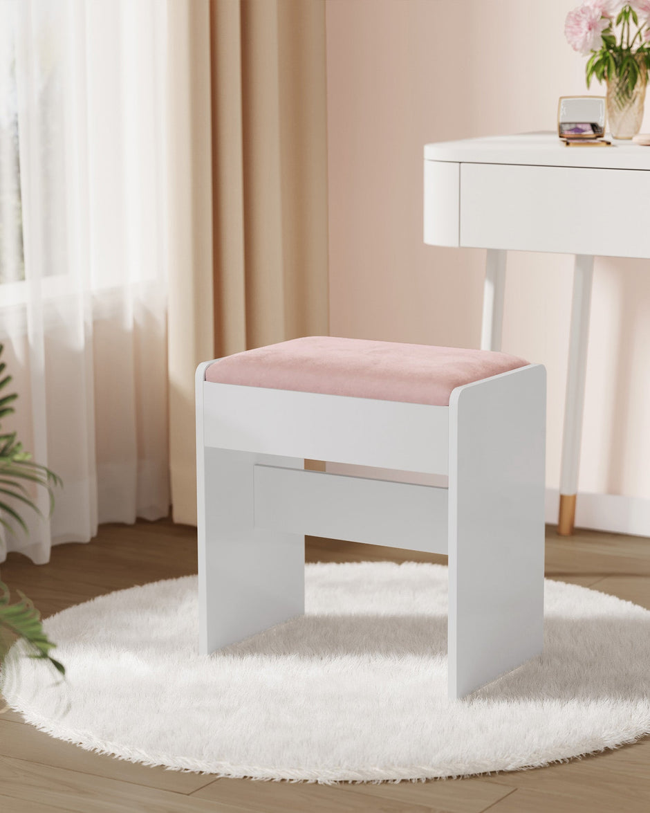 Makeup Stool – Velvet – Matte White and Jelly Pink – Upholstered with Anti-Slip Pads