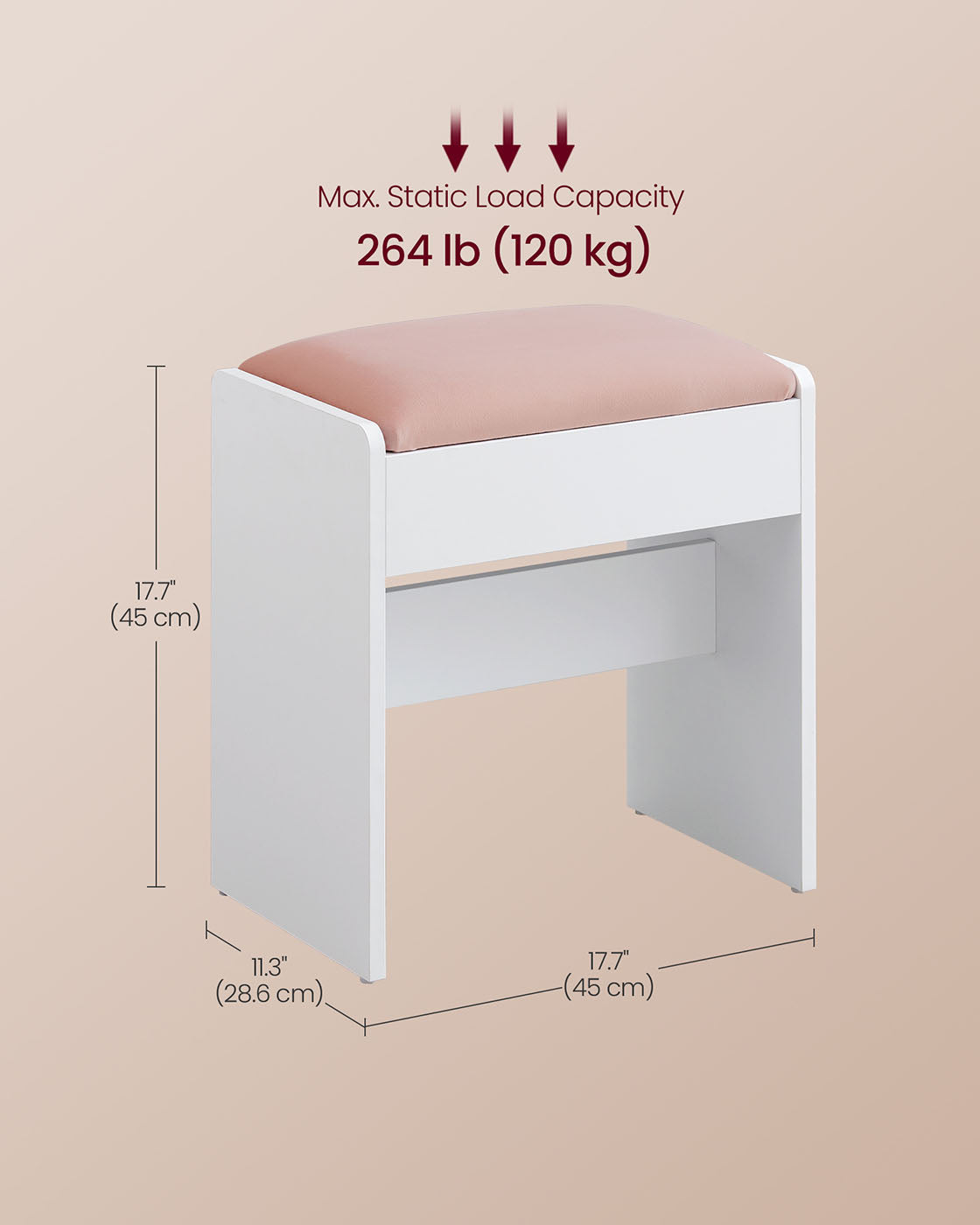 Makeup Stool – Velvet – Matte White and Jelly Pink – Upholstered with Anti-Slip Pads