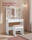 Makeup Stool – Velvet – Matte White and Jelly Pink – Upholstered with Anti-Slip Pads