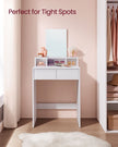 Dressing Table – Wood – Cloud White – Large Mirror, 2 Drawers, and 3 Open Compartments