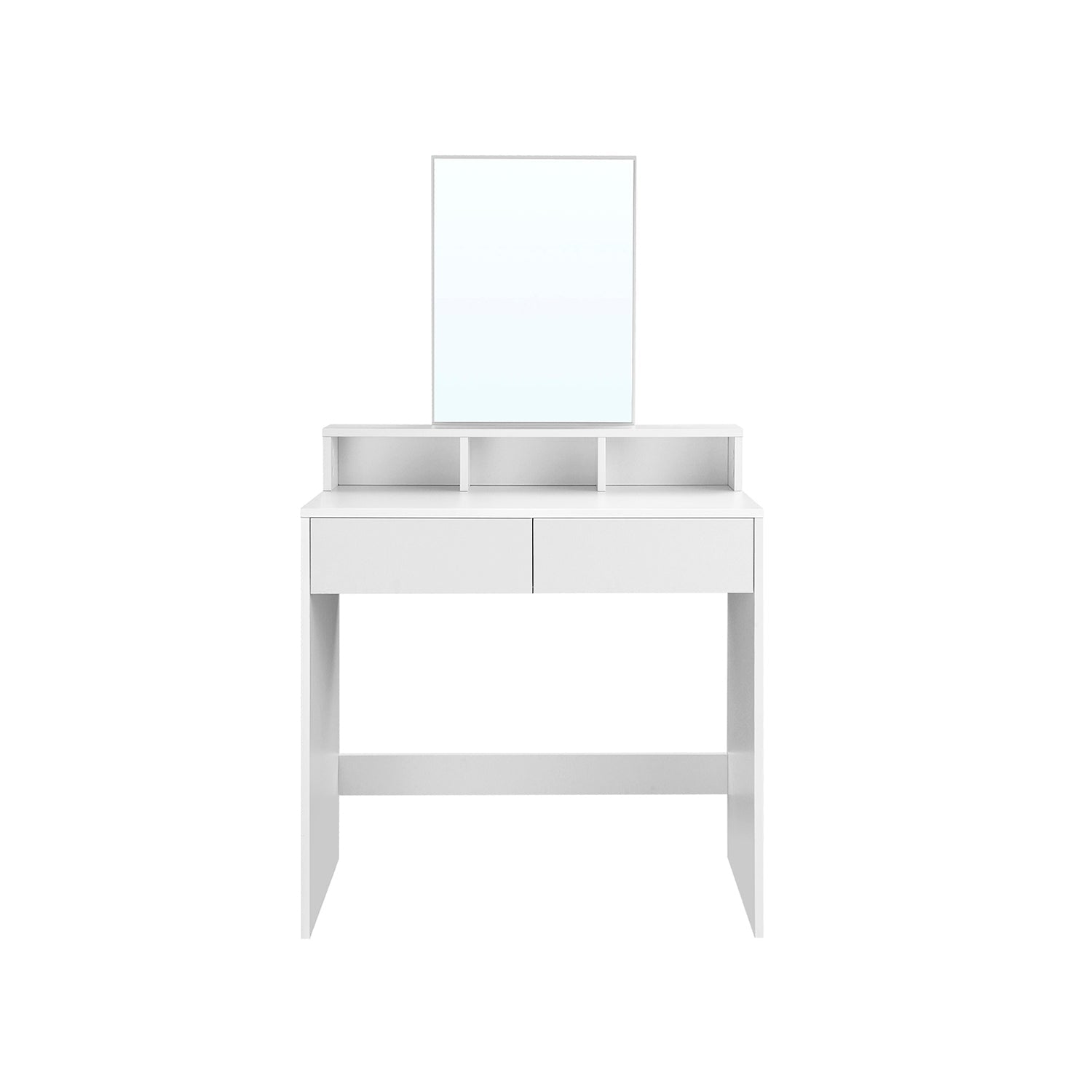 Dressing Table – Wood – White – Rectangular Mirror with 2 Drawers and 3 Open Compartments