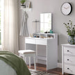 Dressing Table – Wood – White – Rectangular Mirror with 2 Drawers and 3 Open Compartments