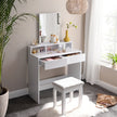 Dressing Table – Wood – White – Rectangular Mirror with 2 Drawers and 3 Open Compartments