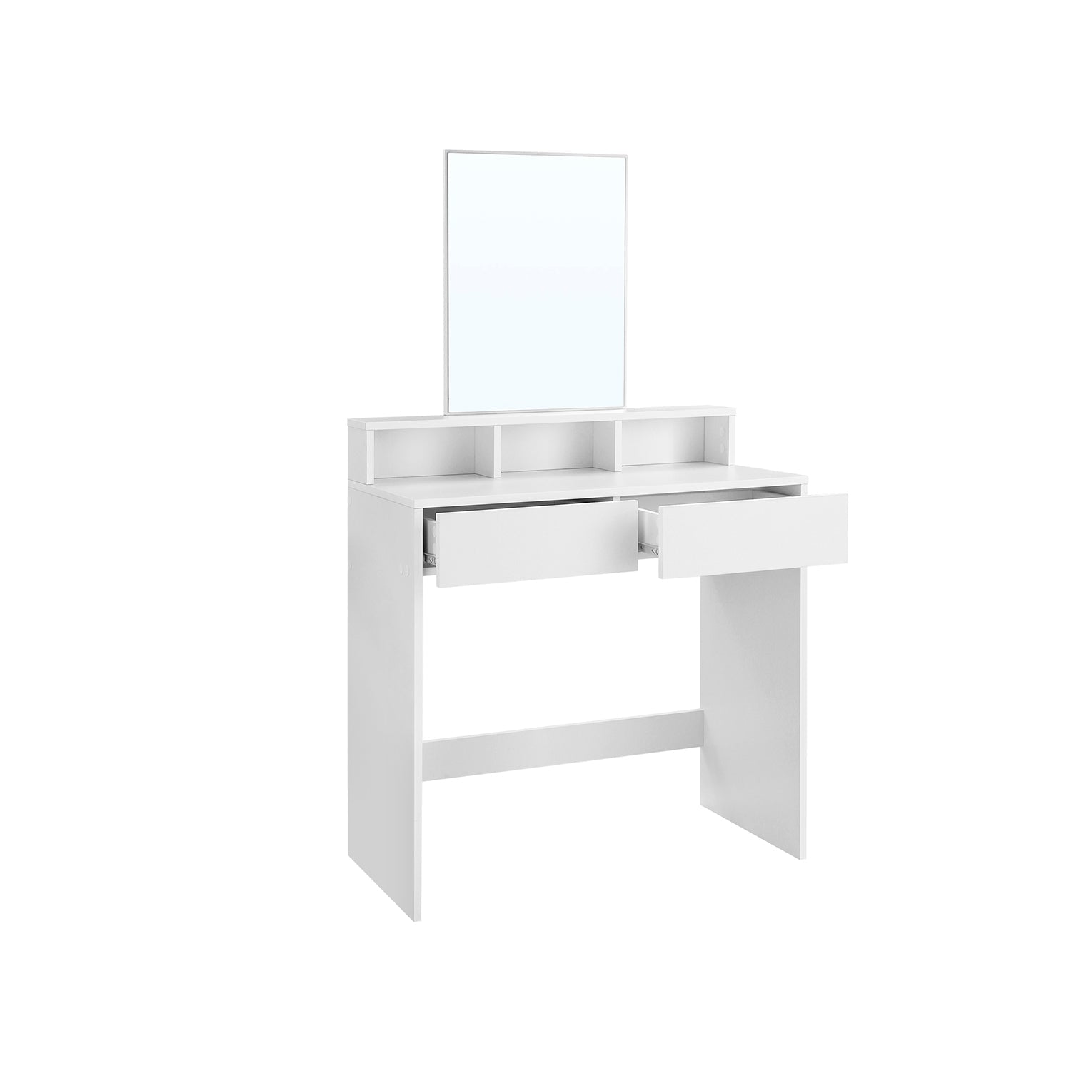 Dressing Table – Wood – White – Rectangular Mirror with 2 Drawers and 3 Open Compartments