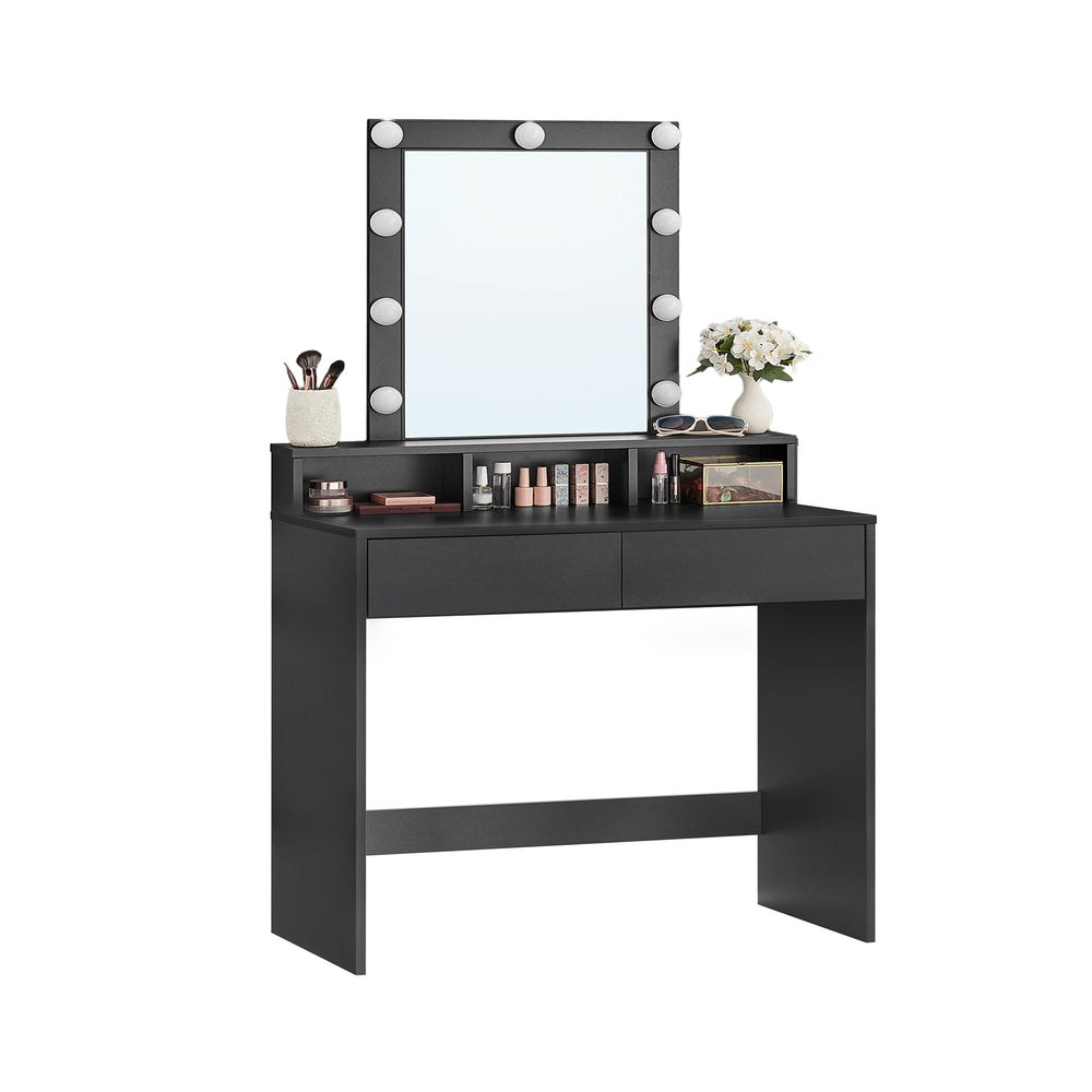 Dressing Table – Wood – Modern – LED Mirror with Adjustable Brightness, 2 Drawers and 3 Compartments