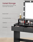 Dressing Table – Wood – Modern – LED Mirror with Adjustable Brightness, 2 Drawers and 3 Compartments