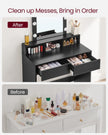 Dressing Table – Wood – Modern – LED Mirror with Adjustable Brightness, 2 Drawers and 3 Compartments