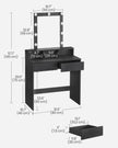 Dressing Table – Wood – Modern – LED Mirror with Adjustable Brightness, 2 Drawers and 3 Compartments