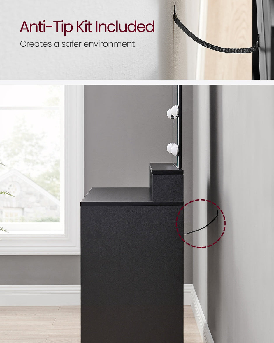 Dressing Table – Wood – Modern – LED Mirror with Adjustable Brightness, 2 Drawers and 3 Compartments