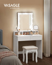 Dressing Table – Wood – Modern – With LED Mirror, Adjustable Brightness, 2 Drawers, and 3 Compartments