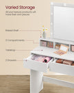 Dressing Table – Wood – Modern – With LED Mirror, Adjustable Brightness, 2 Drawers, and 3 Compartments
