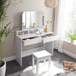 Dressing Table – Wood – White – Tri-Fold Mirror with Drawers and Open Compartments